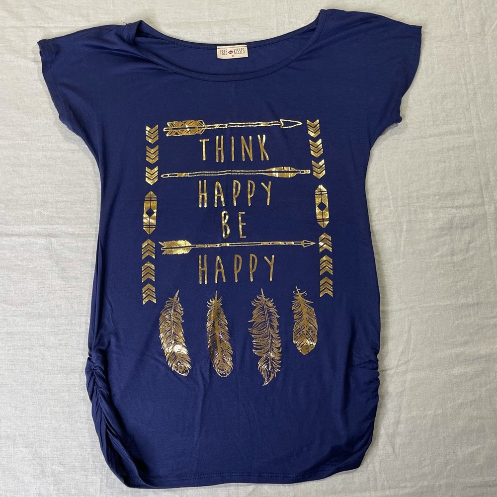 Free Kisses Graphic Think Happy Be Happy Tee Navy